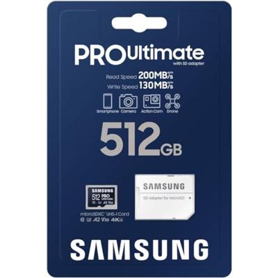 Samsung Pro Ultimate microSD card 512GB + USB-adapter Micro SD-kaart Blauw - thumbnail