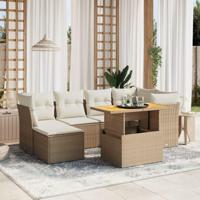 7-delige Loungeset met kussens poly rattan beige - thumbnail