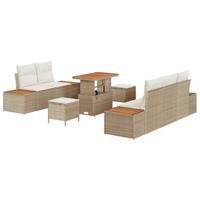 8-delige Tuinbankenset met kussens poly rattan acacia beige - thumbnail