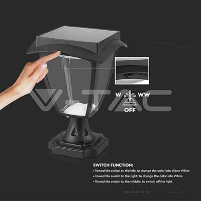 V-TAC VT-983 Solar Vloerlamp -IP65 Waterdicht - Mat Zwart - 2W - 110 Lumen - 3000K+6000K - thumbnail