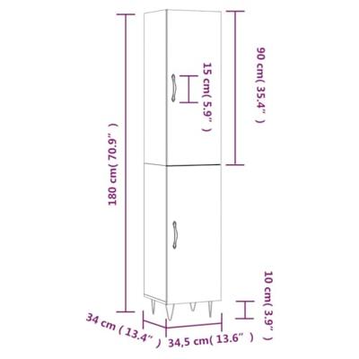 Hoge kast 34,5x34x180 cm bewerkt hout betongrijs