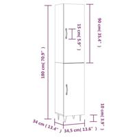 Hoge kast 34,5x34x180 cm bewerkt hout betongrijs - thumbnail