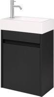 Saqu Florence voorgemonteerd fonteinmeubel in zijdeglans zwart met fontein en chromen kraan links - thumbnail