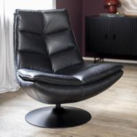 Eleonora Draaifauteuil 'Sven' Leder, kleur Zwart - thumbnail