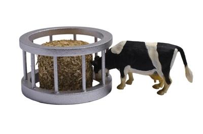 Kids Globe Farming Voederring set met ronde baal en koe 1:32