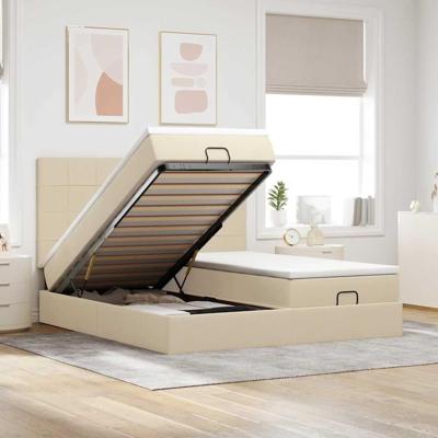 Ottoman bed met matrassen 180x200cm stof crèmekleurig