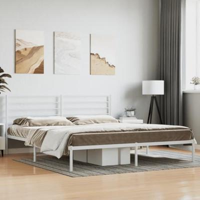 Bedframe met hoofdbord metaal wit 200x200 cm