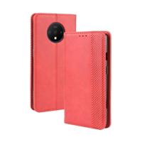 For OnePlus 7T Magnetic Buckle Retro Crazy Horse Texture Horizontal Flip Leather Case with Holder & Card Slots & Photo Frame(Red) - thumbnail