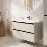 Saqu Gaia ondiep badmeubel incl. glans witte wastafel met 2 kraangaten 120x40x64cm kiezel grijs - zwarte greeplijst - thumbnail