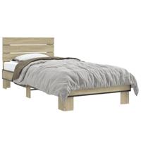 Bedframe bewerkt hout metaal sonoma eikenkleurig 90x190 cm - thumbnail