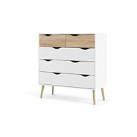 Ladekast Delta 5 lades - wit/eikenkleur - 100,9x98,6x39,5 cm - thumbnail