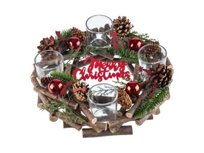 LIVARNO home Kerstkrans met 4 waxinelichthouders (Rood) LIVARNO home Kerstkrans met 4 waxinelichthouders (Rood)