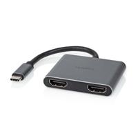 USB Multi-Port Adapter | USB 3.2 Gen 1 | USB-C Male | 2x HDMI | 0.10 m | Rond | Vernikkeld | PVC | Zwart - thumbnail