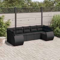 7-delige Loungeset met kussens poly rattan zwart - thumbnail
