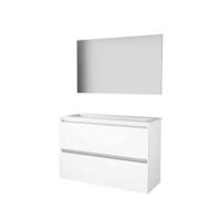 Basic-Line Basic 39 Badkamermeubelset - Ondiep - 100 x 39 cm - Greeploos - 2 Lades - Acryl Wastafel - 1 Kraangat - Spiegel - Ice White - thumbnail