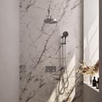 BRAUER Stripe Thermostatische Inbouw Regendouche - drukknoppen - SET 35 - 25cm douchekop - gebogen muurarm - 3-standen handdouche - doucheslang - geïntegreerde glijstang - RVS-kleurig geborsteld PVD 5-NG-433 - thumbnail