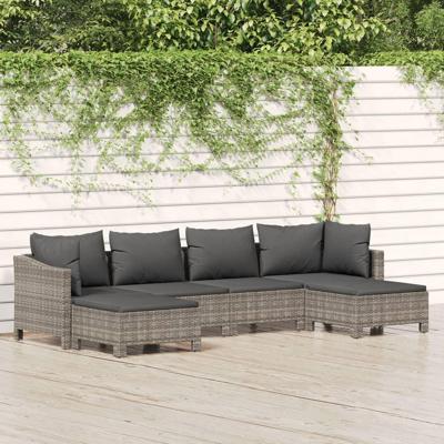 6-delige Loungeset met kussens poly rattan grijs