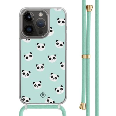 iPhone 13 Pro hoesje met mint koord - Panda print iPhone 13 Pro hoesje met mint koord - Panda print