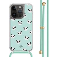 iPhone 13 Pro hoesje met mint koord - Panda print - thumbnail