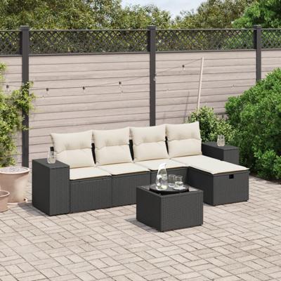 5-delige Loungeset met kussens poly rattan zwart - thumbnail