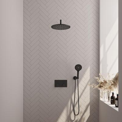 Brauer Black Edition Thermostatische Regendoucheset Inbouw - Hoofddouche 30 cm - Gebogen Wandarm - Met Drukknoppen - Handdouche 3 Standen - Doucheslang - Wandaansluitbocht - Mat Zwart