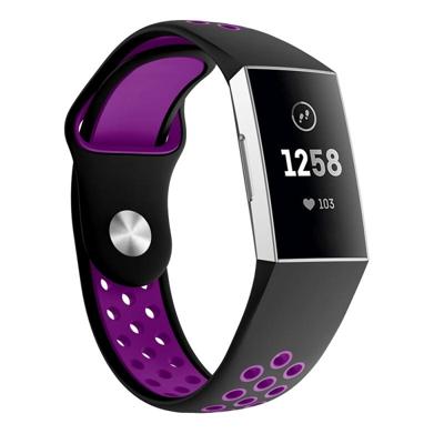 Tweekleurige ronde gat siliconen polsband horloge band voor Fitbit charge 3 polsband grootte: 145-210mm (paars)