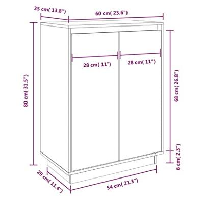 VidaXL Schoenenkast 60x35x80 cm massief grenenhout wit