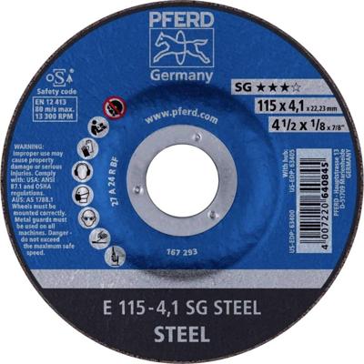 PFERD TOOLS 62211436 E 115-4,1 SG STEEL Afbraamschijf gebogen Diameter 115 mm Boordiameter 22.23 mm Staal 10 stuk(s) PFERD TOOLS 62211436 E 115-4,1 SG STEEL Afbraamschijf gebogen Diameter 115 mm Boordiameter 22.23 mm Staal 10 stuk(s)