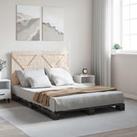 Bedframe met hoofdbord massief grenenhout grijs 140x200 cm - thumbnail