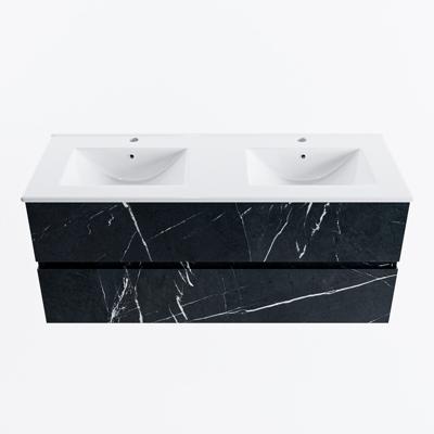 MONDIAZ VICA 120cm badmeubel onderkast Marquina 2 lades. Wastafel DENIA dubbel 2 kraangaten, kleur Glanzend Wit.