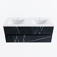 MONDIAZ VICA 120cm badmeubel onderkast Marquina 2 lades. Wastafel DENIA dubbel 2 kraangaten, kleur Glanzend Wit. - thumbnail