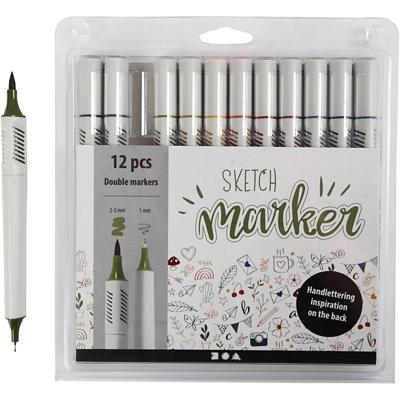 Creativ Company Tekenstiften, lijndikte 1+2-5 mm, pastelkleuren, 12 stuk/ 1 doos