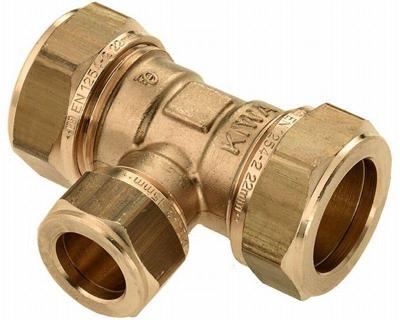Bonfix knelkoppeling - T-stuk verlopend - 28mm x 22mm x 22mm - Messing
