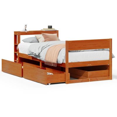 Bedframe zonder matras massief grenenhout wasbruin 75x190 cm - thumbnail