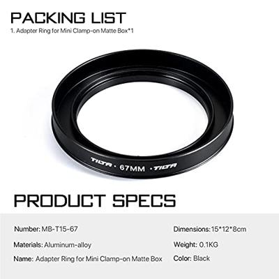 Tilta 67mm Lens Accessoires voor MB-T15 Mini Klem--on Matte Box MB-T15-67