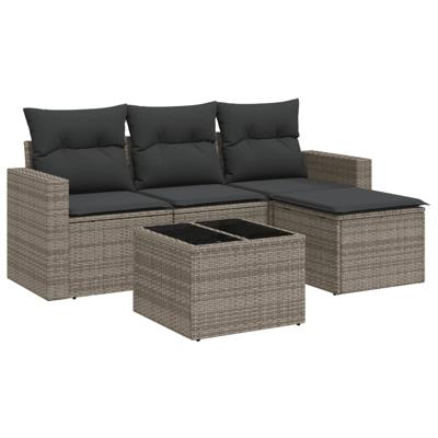 4-delige Loungeset met kussens poly rattan grijs