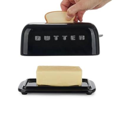 Butter tray Toasty black with lid ceramic