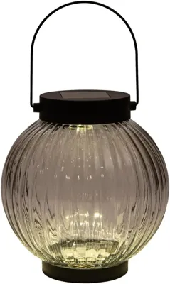 Anna's Collection lantaarn solar 1led glas 15x14.5cm zwart