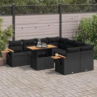 9-delige Loungeset met kussens poly rattan acacia zwart - thumbnail