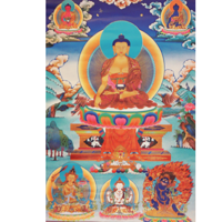 Thangka Reproductie - Shakyamuni, Manjusri, Chenresig en Vajrapani - thumbnail