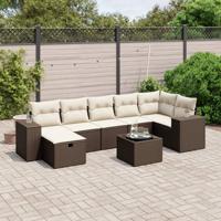 8-delige Loungeset met kussens poly rattan bruin - thumbnail