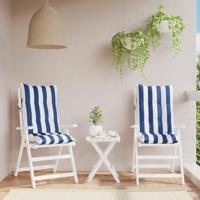 VidaXL Stoelkussens 2 st hoge rug gestreept stof wit en blauw - thumbnail