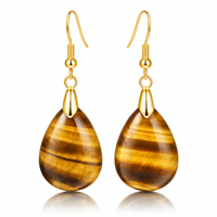 Goudkleurige Oorbellen voor Dames met Druppelvormige Tijgeroog Hanger - thumbnail