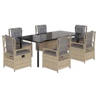 7-delige Tuinset met kussens poly rattan beige - thumbnail