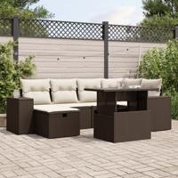 7-delige Loungeset met kussens poly rattan bruin - thumbnail