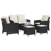 6-delige Loungeset met kussens poly rattan zwart - thumbnail