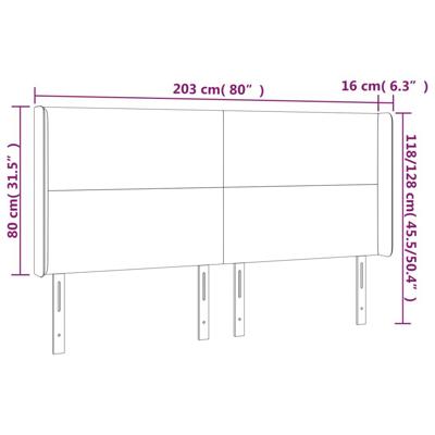 Hoofdbord met randen 203x16x118/128 cm stof lichtgrijs