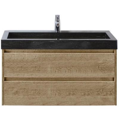 Dante Badmeubelset 100 cm - Natuur Eiken - Wastafel Hardsteen Wit Lucca