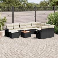 11-delige Loungeset met kussens poly rattan zwart - thumbnail