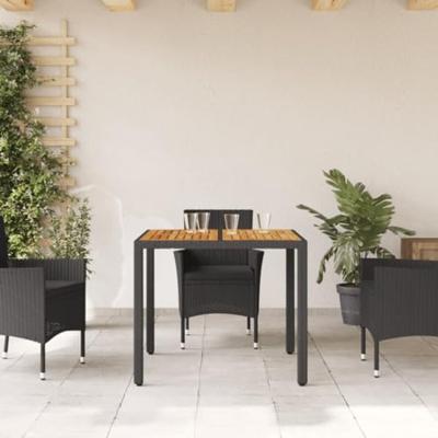 Tuintafel met acaciahouten blad 90x90x75 cm poly rattan zwart - thumbnail